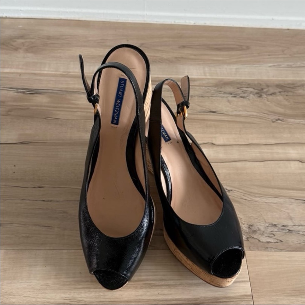 Stuart Weitzman Black Wedge Slingbacks